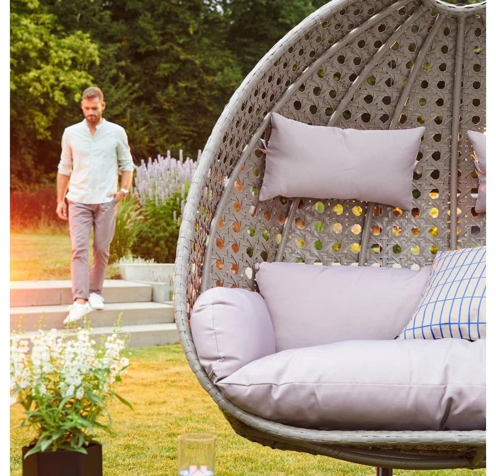 HOME DELUXE Hängesessel TWIN Polyrattan Grau/Schwarz mit Gestell - Bild 3