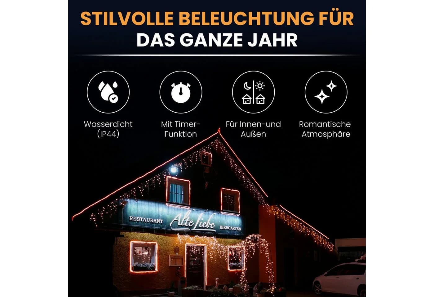Gartenpirat LED-Lichterkette Eisregen mit Timer IP44 Weiss