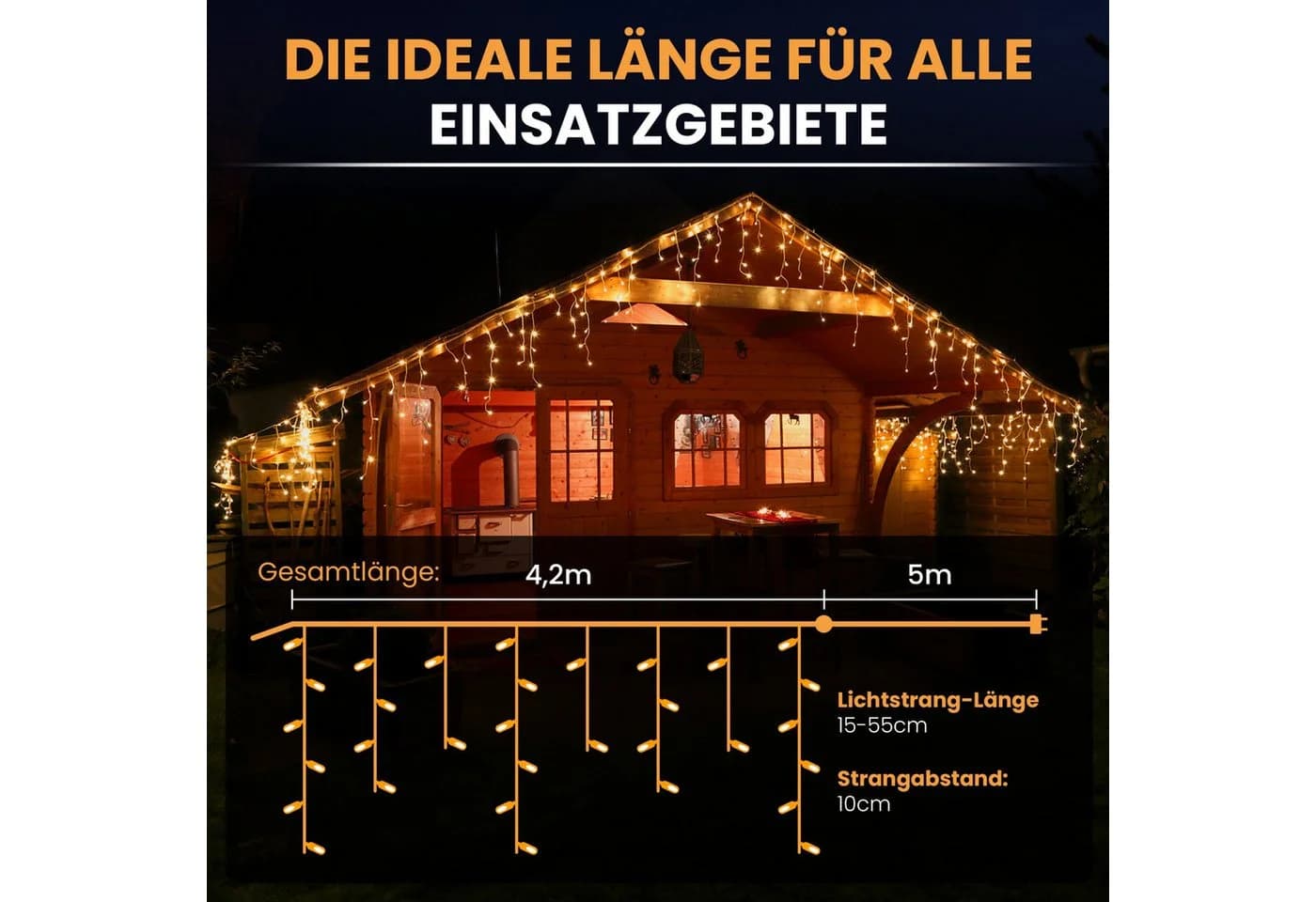 Gartenpirat LED-Lichterkette Eisregen mit Timer IP44 Weiss - Bild 5