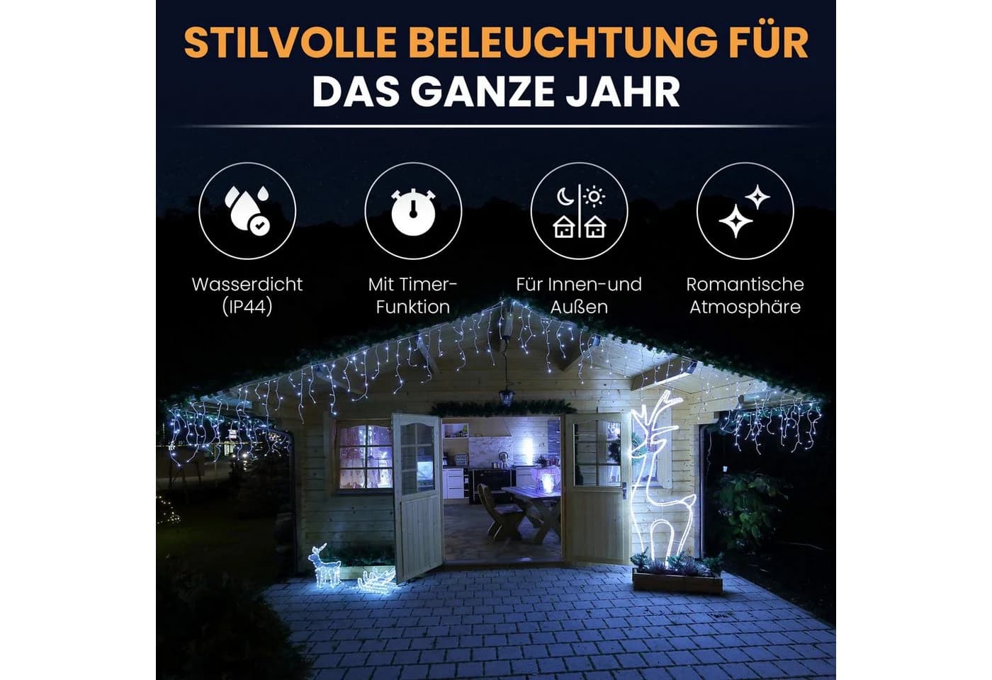 Gartenpirat LED-Eisregen Lichterkette mit Timer IP44