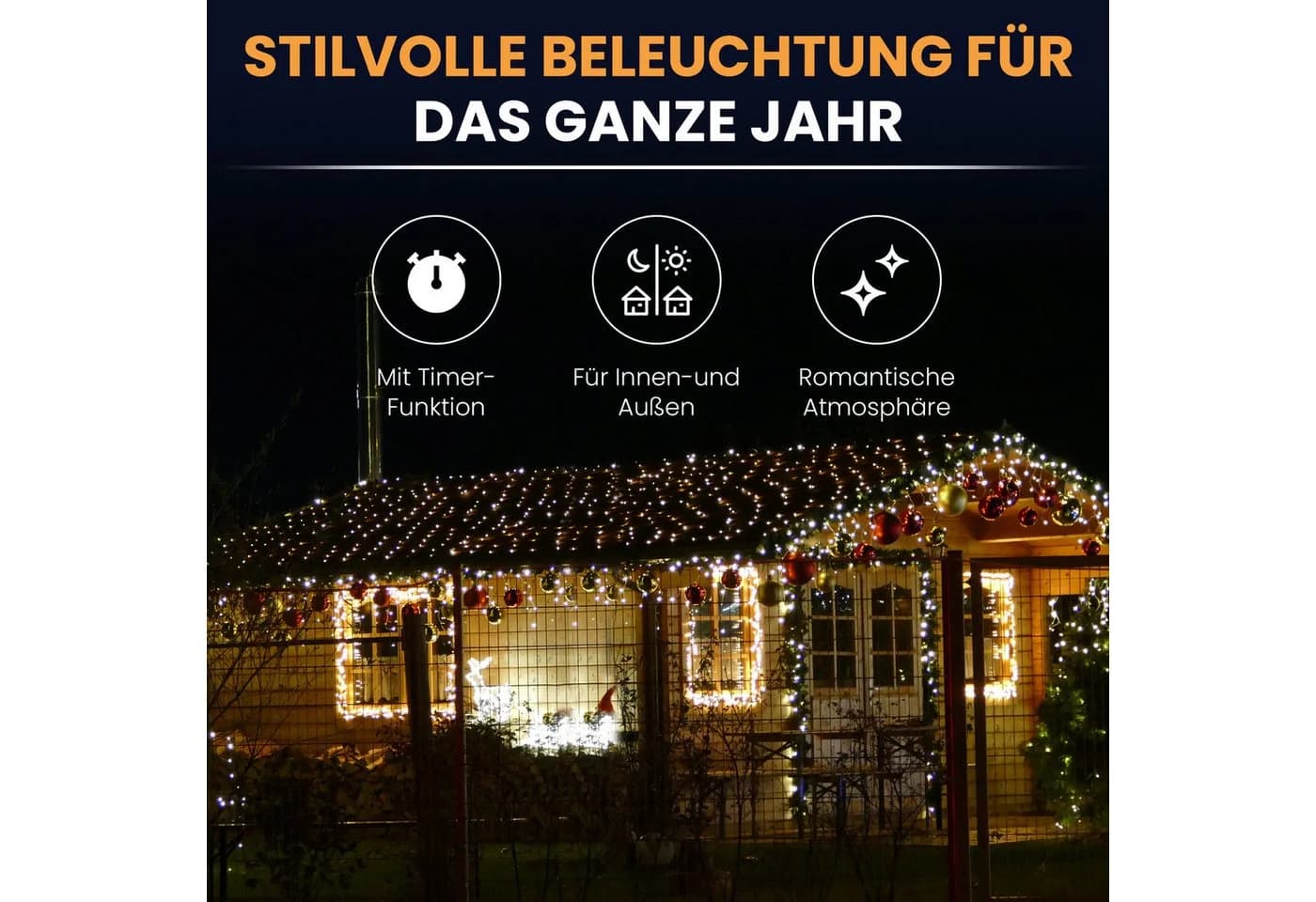 Gartenpirat Lichternetz warmweiß mit Timer und Batteriebetrieb