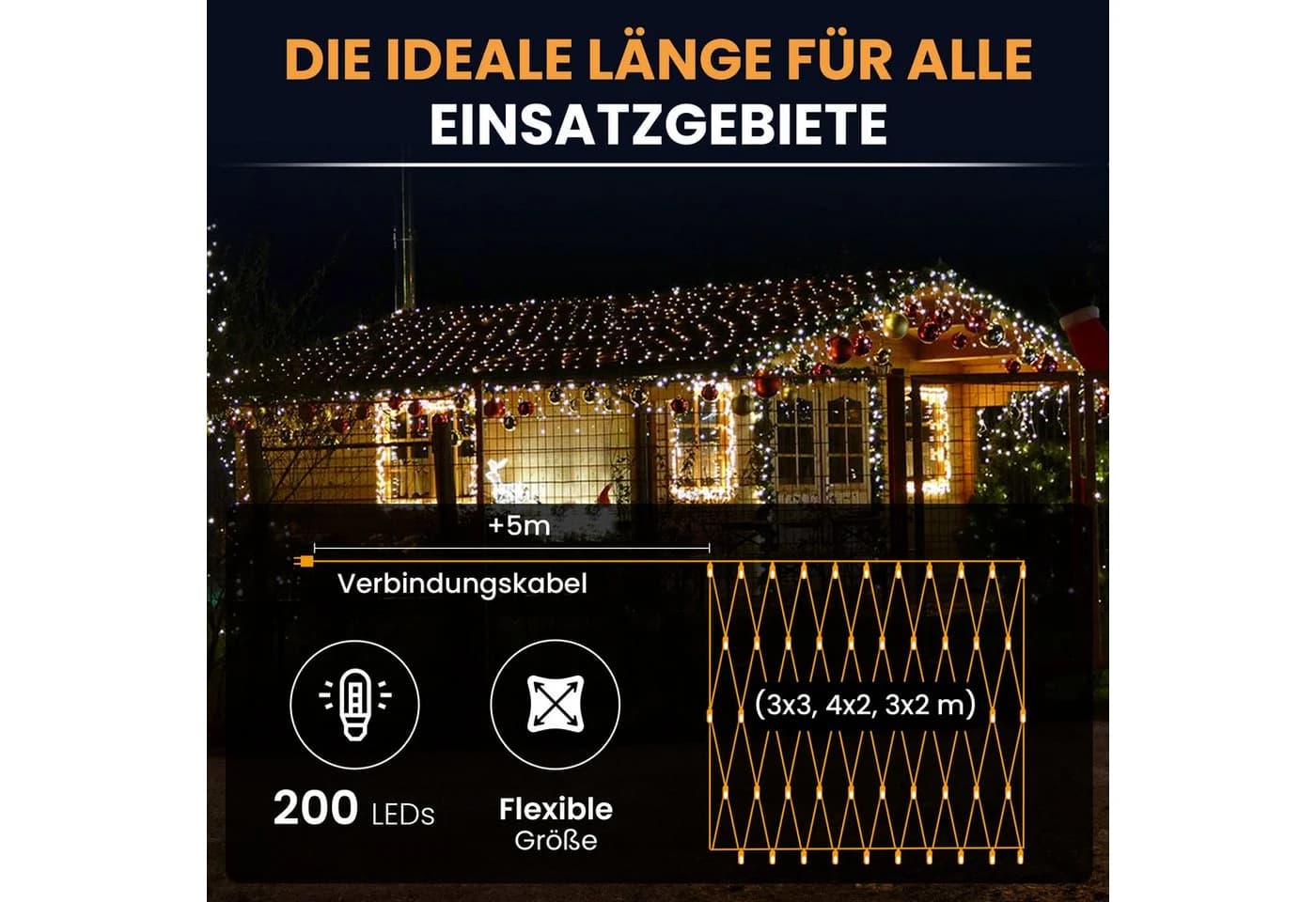 Gartenpirat LED-Lichternetz mit Kabel Weiß IP44 Timer - Bild 5