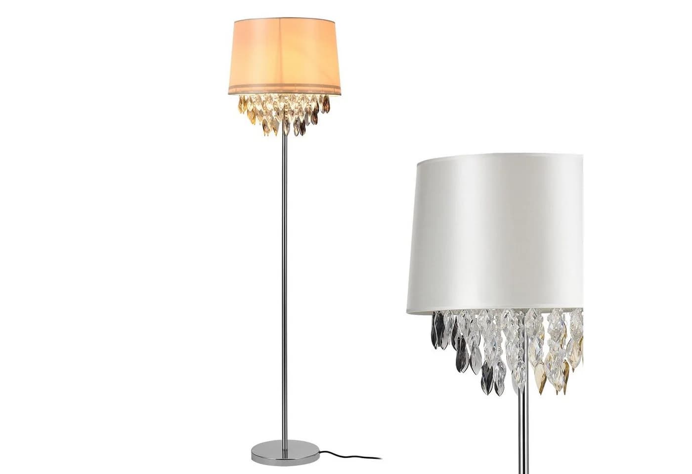 lux.pro Stehlampe Royality 1xE27 mit weißem Schirm und bunten Kunstkristallen