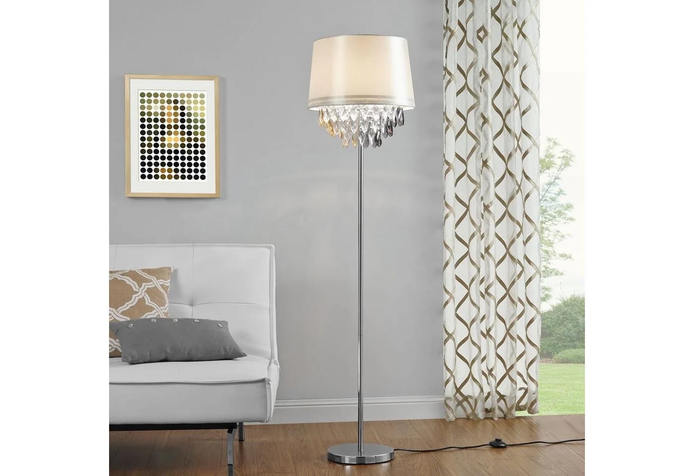 lux.pro Stehlampe Royality 1xE27 mit weißem Schirm und bunten Kunstkristallen - Bild 3