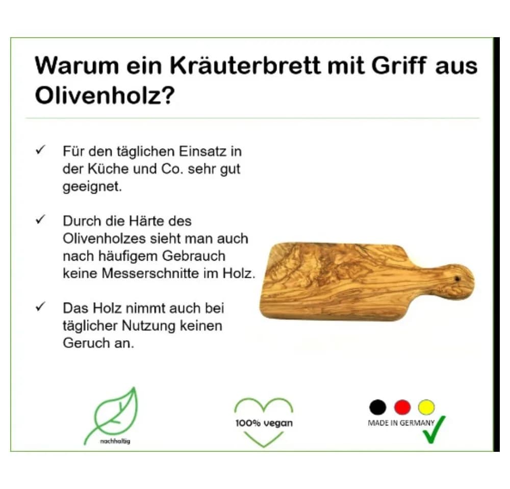 Olivenholz-erleben Kräuterschneidebrett mit Griff aus massivem Olivenholz - Bild 5