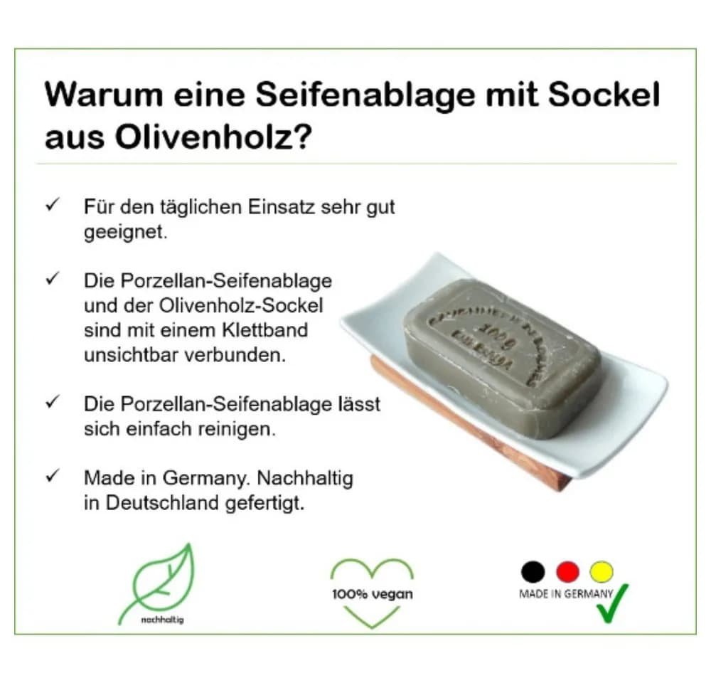 Olivenholz-erleben Seifenablage Porzellan auf Holzsockel Braun - Bild 5