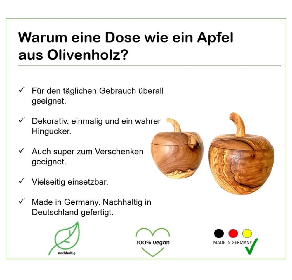Olivenholz-erleben Aufbewahrungsdose Apfel Form Massivholz Braun - Bild 4