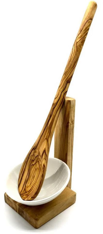 Olivenholz-erleben Kochlöffelhalter Set mit Porzellanschale