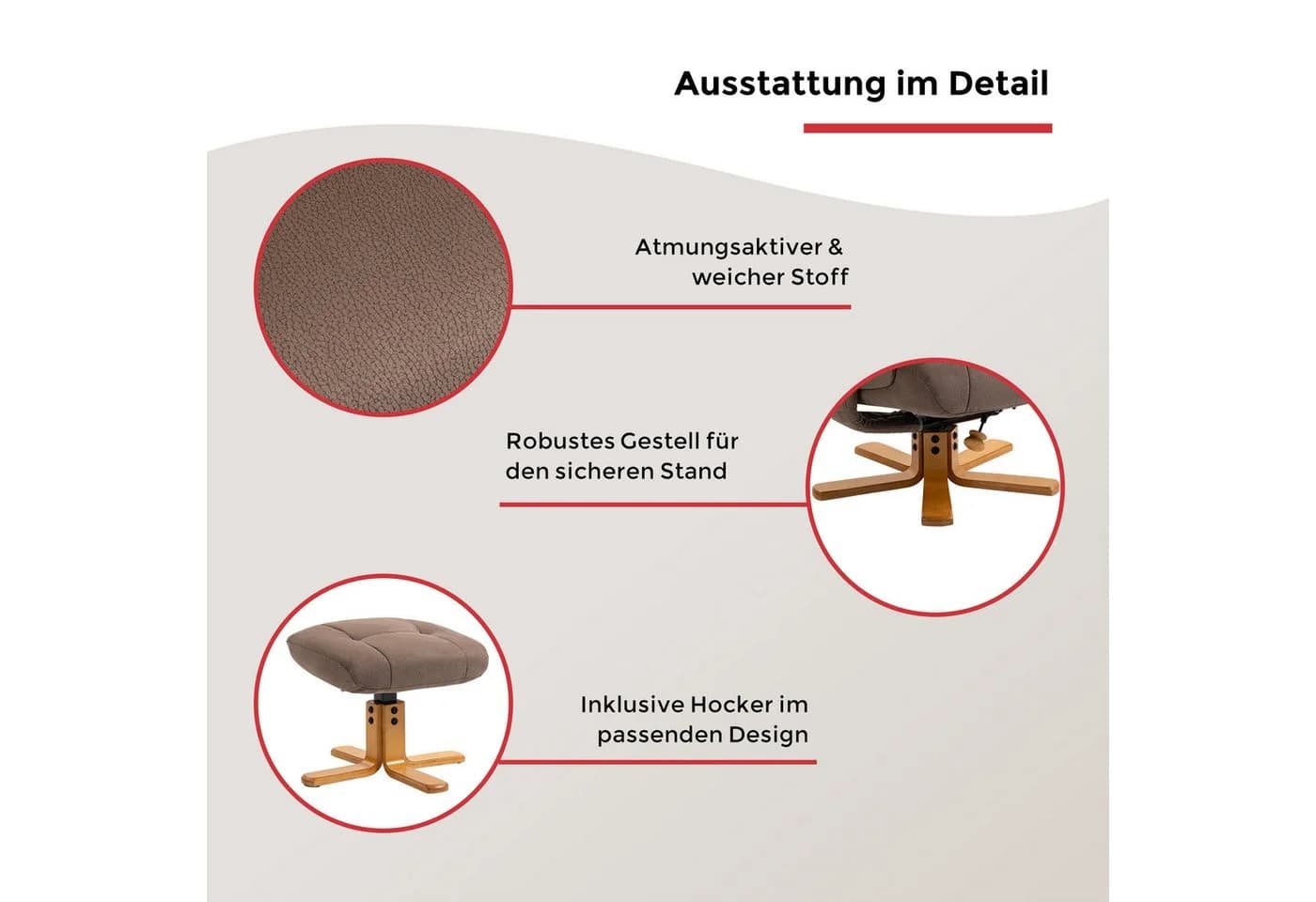 TV-Sessel DUO COLLECTION Bordeaux Braun mit Relaxfunktion 360 Grad drehbar - Bild 3
