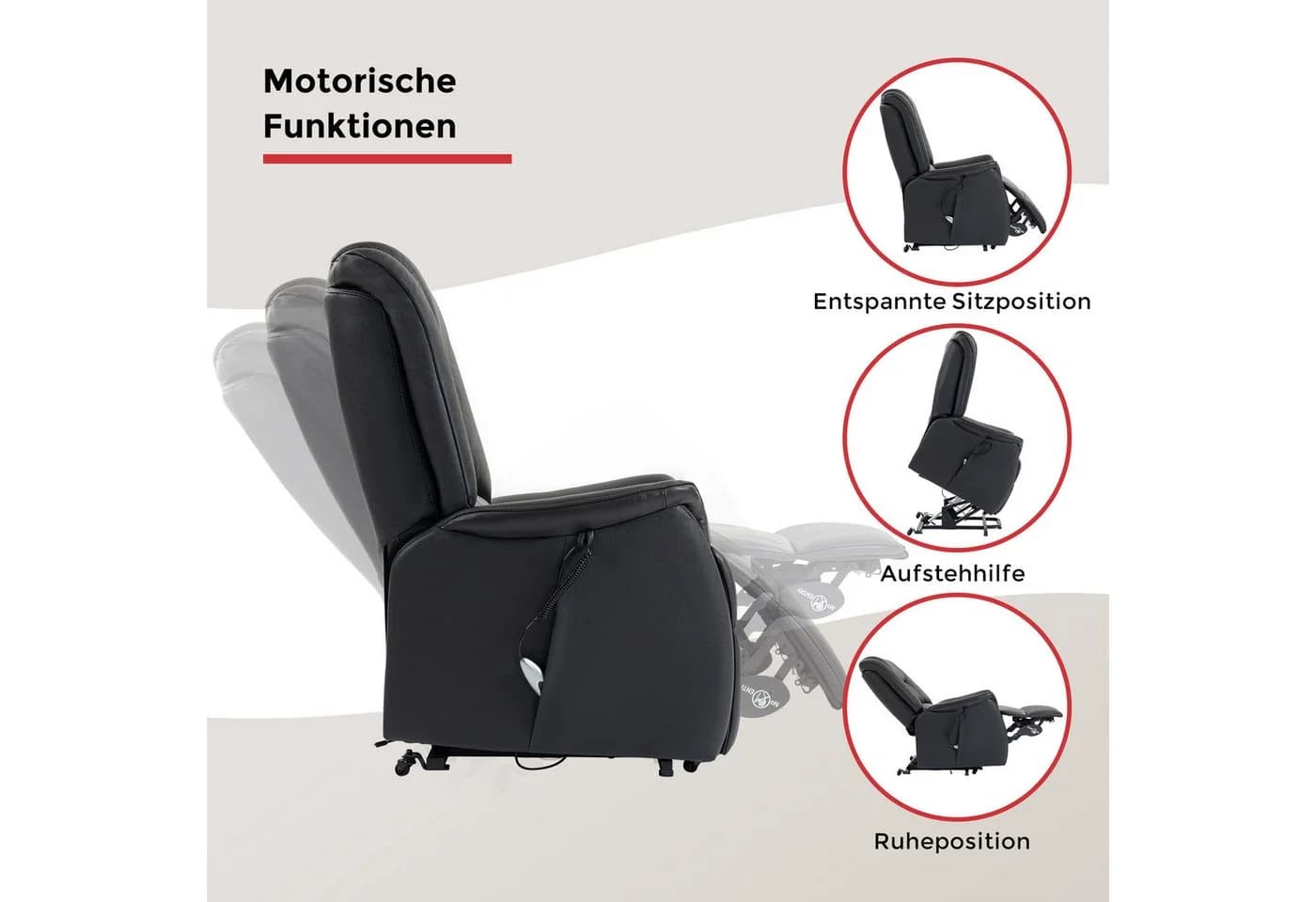 TV-Sessel DUO COLLECTION Messina XXL Schwarz mit Aufstehhilfe - Bild 4