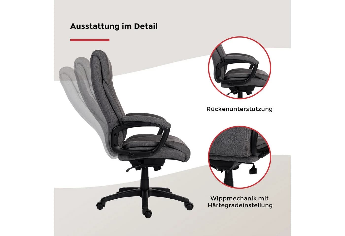 Chefsessel John XXL Grau Microfaser mit Wippfunktion - Bild 3