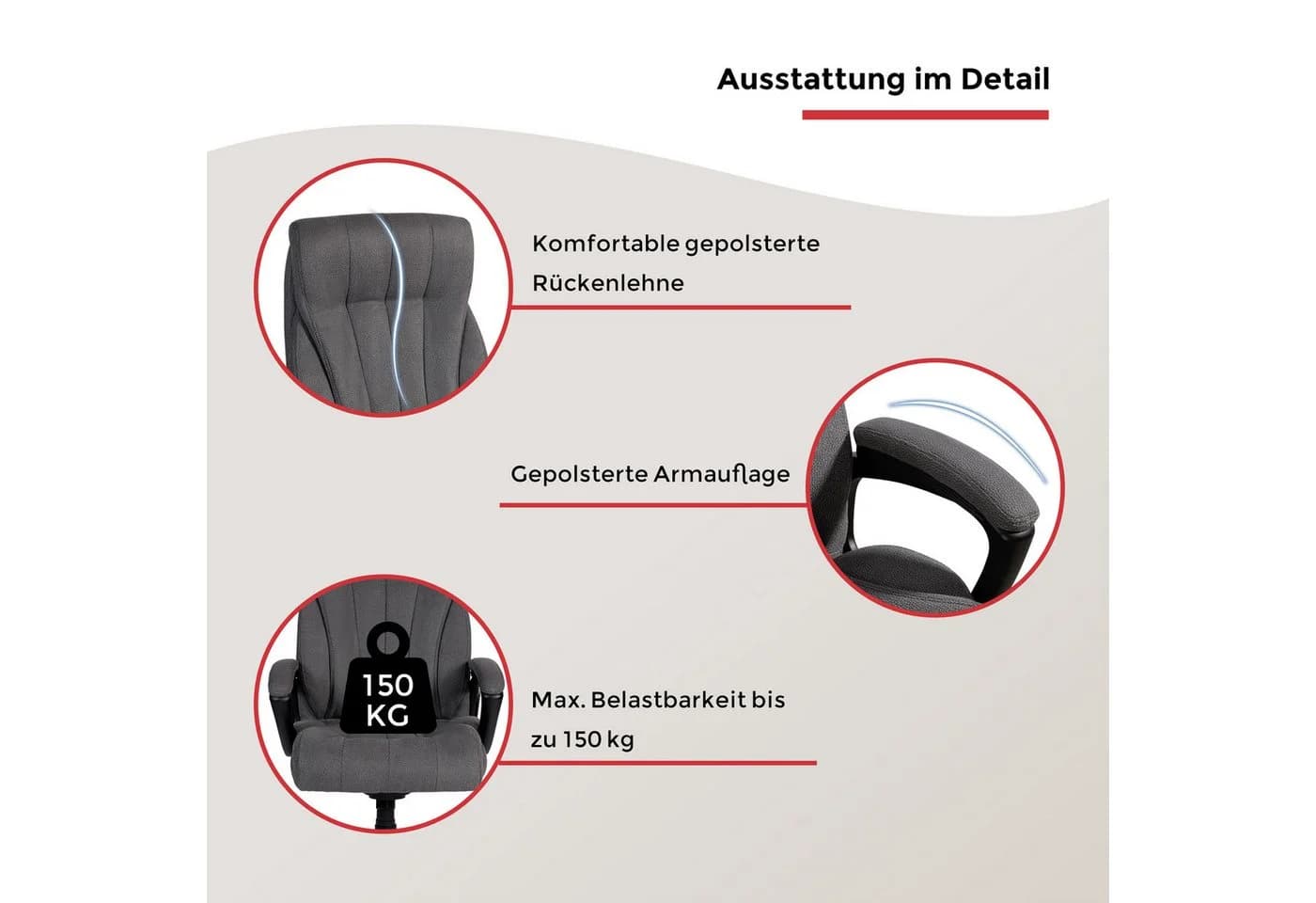 Chefsessel John XXL Grau Microfaser mit Wippfunktion - Bild 4