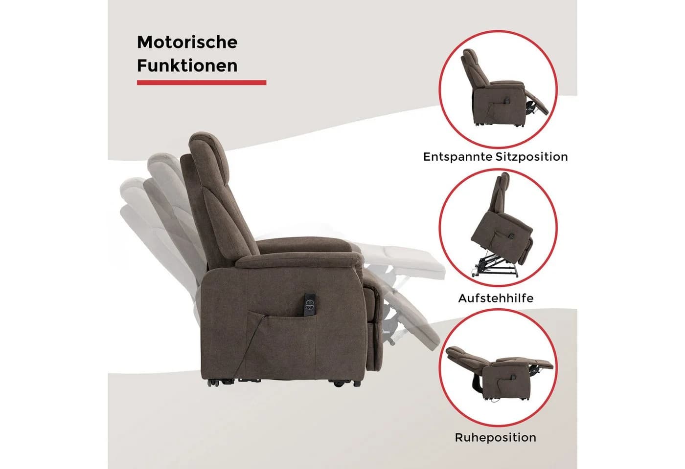 TV-Sessel Toronto XXL mit Aufstehhilfe & Relaxfunktion, Braun Microfaser - Bild 3