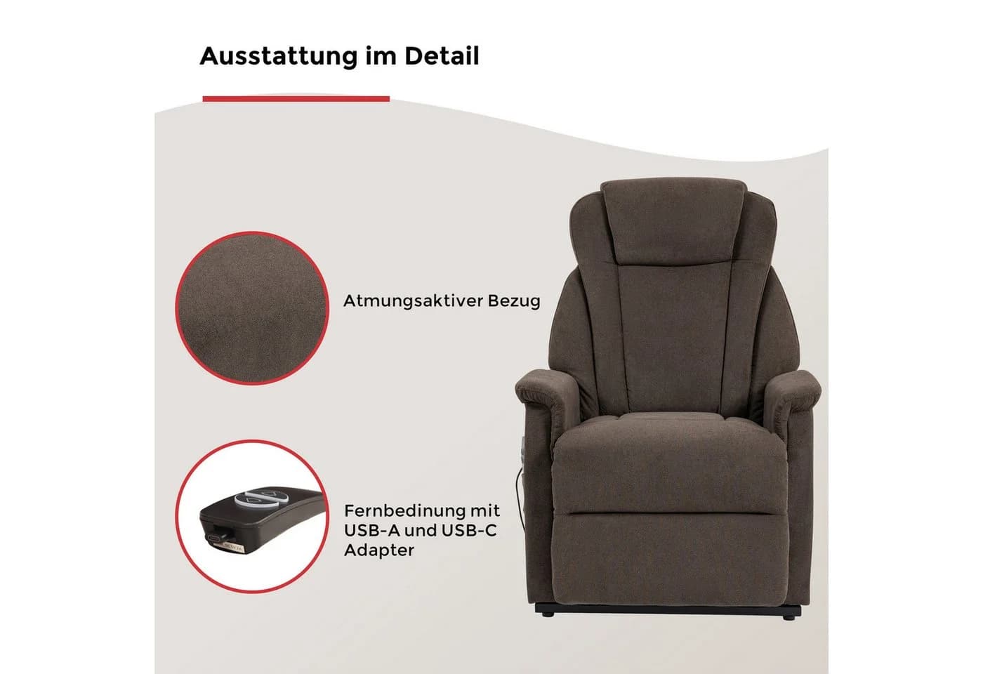 TV-Sessel Toronto XXL mit Aufstehhilfe & Relaxfunktion, Braun Microfaser - Bild 4