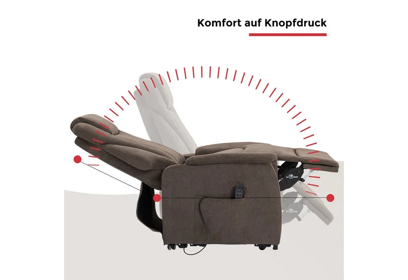 TV-Sessel Toronto XXL mit Aufstehhilfe & Relaxfunktion, Braun Microfaser - Bild 5