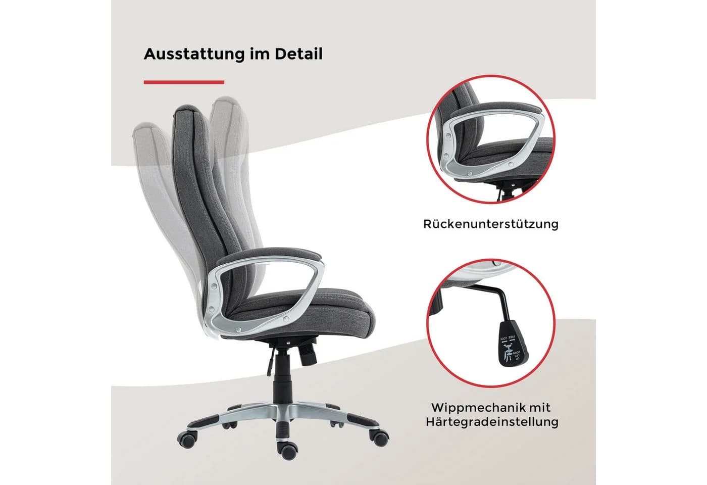 Chefsessel DUO COLLECTION Dirk Dunkelgrau Ergonomischer Bürostuhl mit Federkern - Bild 4