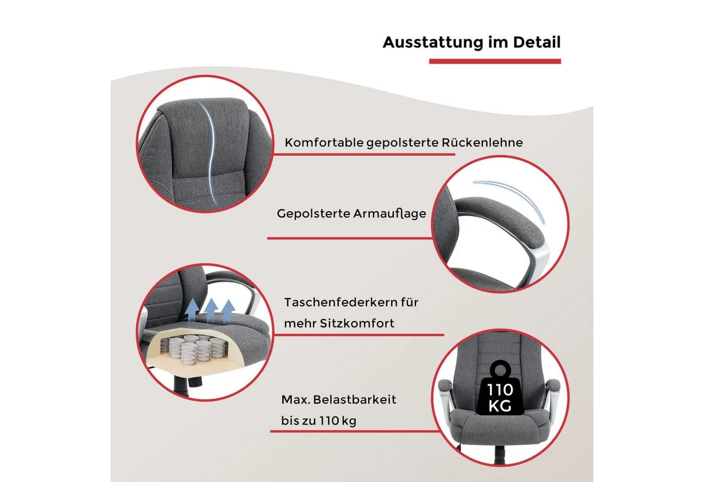 Chefsessel DUO COLLECTION Dirk Dunkelgrau Ergonomischer Bürostuhl mit Federkern - Bild 5