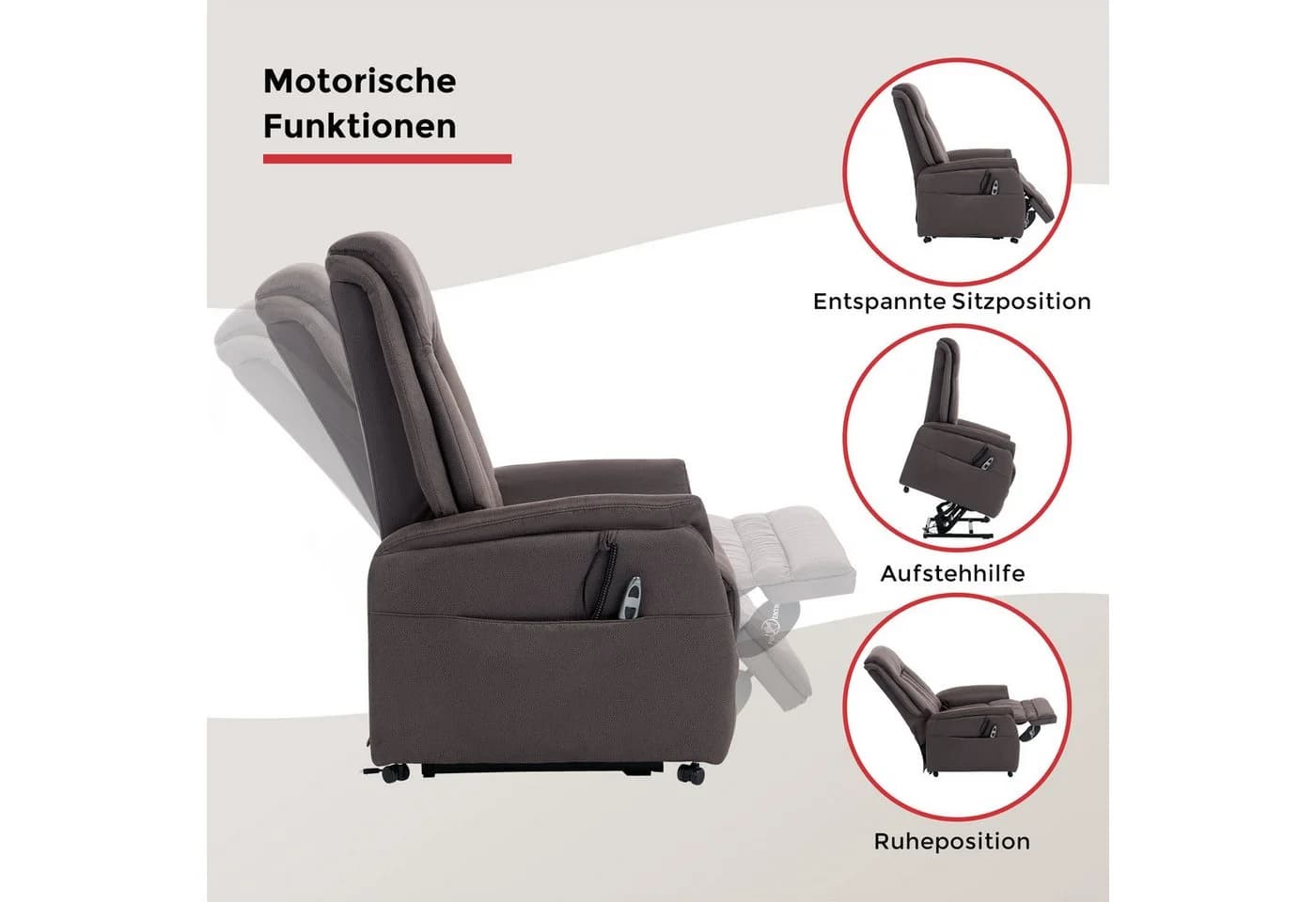 TV-Sessel Siena mit elektrischer Aufstehhilfe und Relaxfunktion - Braun - Bild 3
