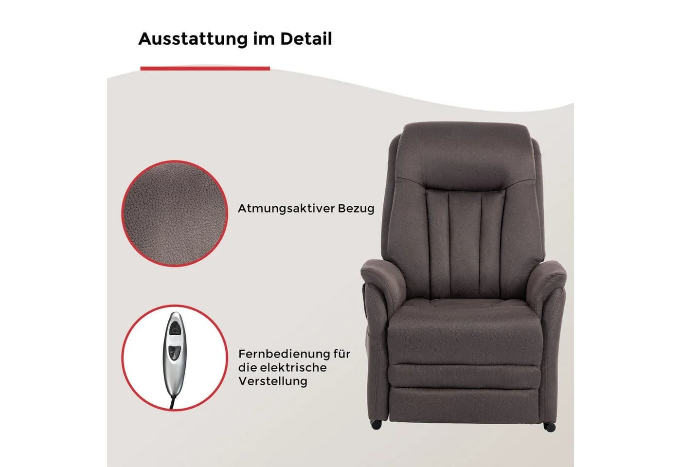 TV-Sessel Siena mit elektrischer Aufstehhilfe und Relaxfunktion - Braun - Bild 4