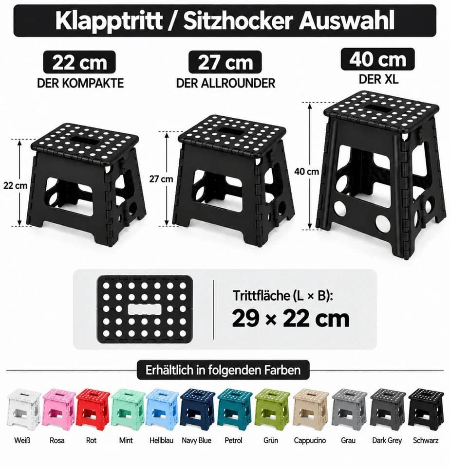 HH-Haushalt Klapptritt 27 cm Grau Faltbar bis 150 kg - Bild 3