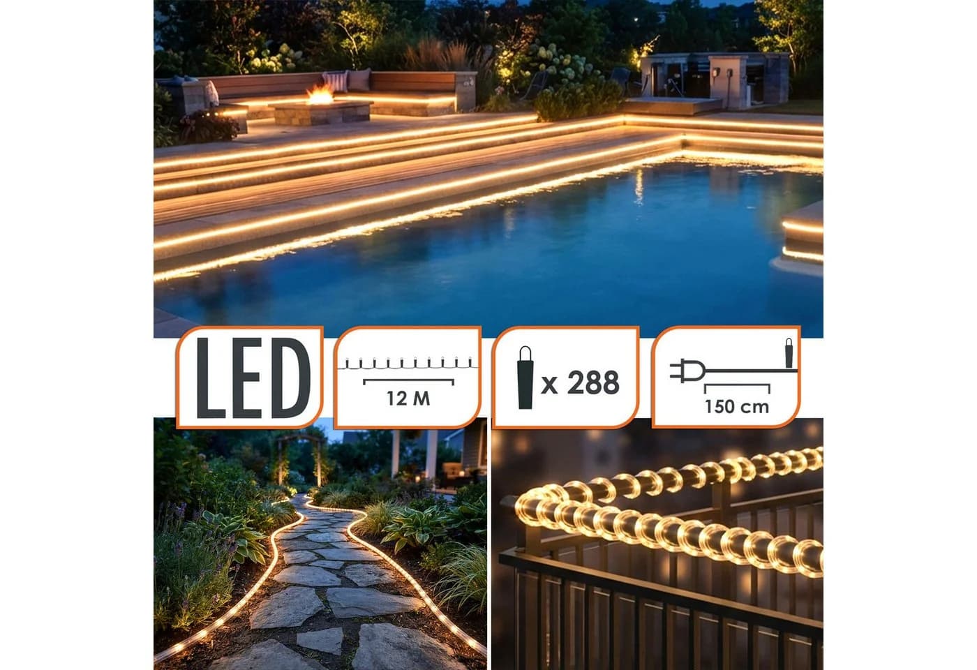 Spetebo LED-Lichterschlauch 12m Warmweiß 288 LEDs