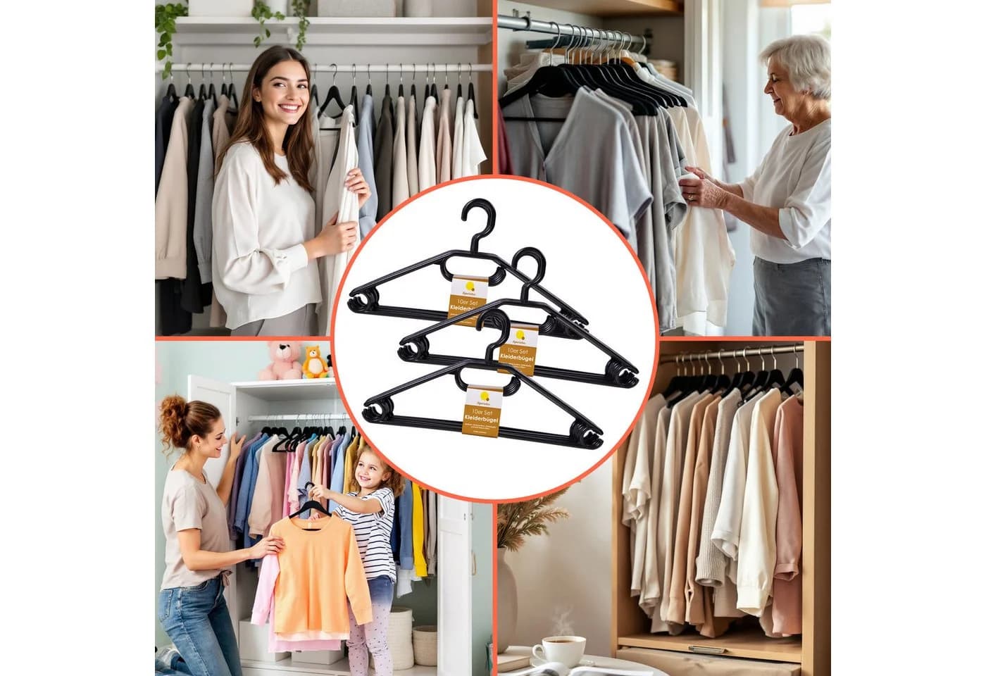 Spetebo Kleiderbügel Kunststoff 10-tlg Schwarz mit Hosenstange - Bild 3