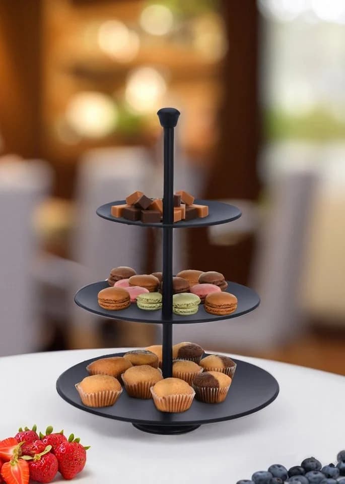 Spetebo 3-stöckige Etagere Edelstahl Schwarz