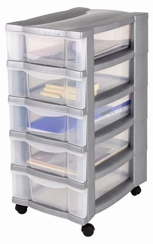 Spetebo Rollcontainer Grau mit 5 Schubladen
