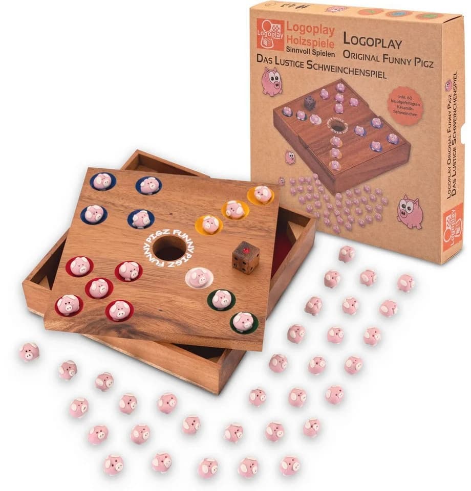 Logoplay Funny Pigz Würfelspiel Holz Keramik 2-6 Spieler