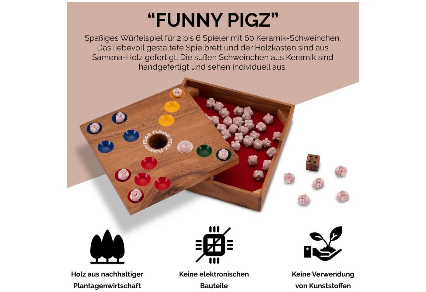 Logoplay Funny Pigz Würfelspiel Holz Keramik 2-6 Spieler - Bild 5