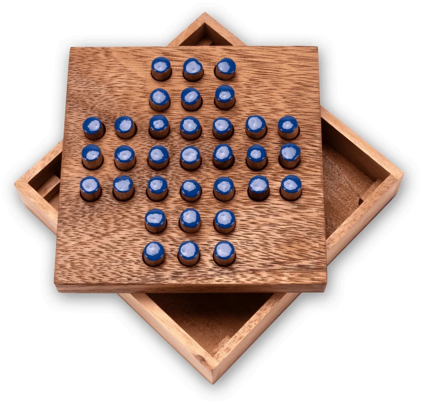 Logoplay Holzspiele Solitär Gr. L - Blaue Stecker - 13x13 cm