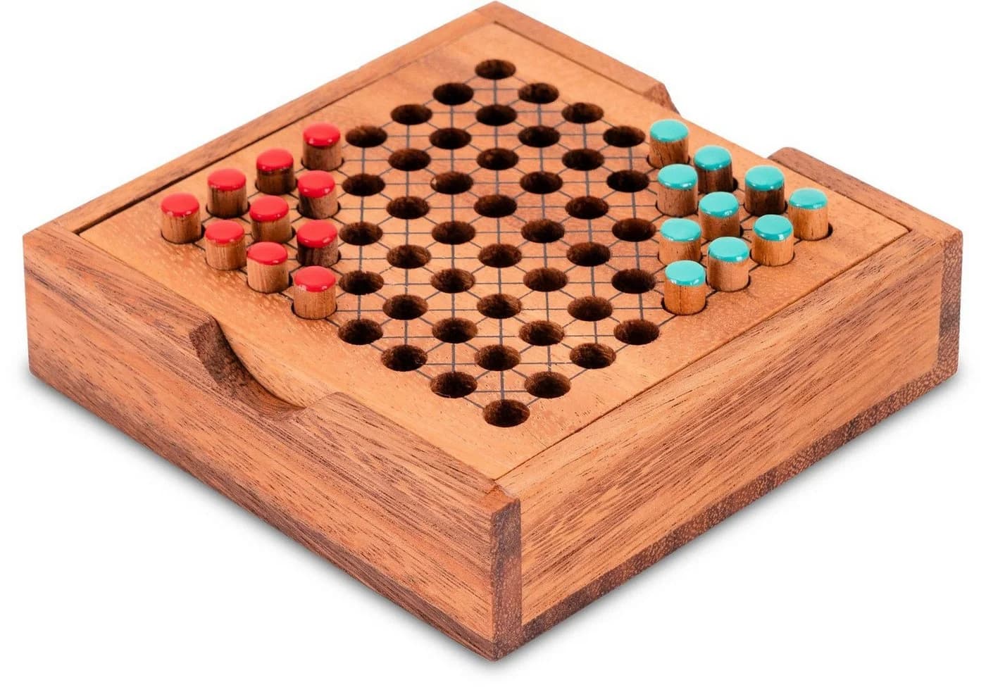 LOGOPLAY Halma Reisespiel Mini-Holzkasten Grün Rot für 2