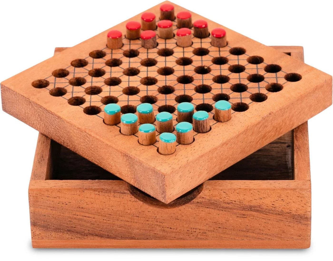 LOGOPLAY Halma Reisespiel Mini-Holzkasten Grün Rot für 2 - Bild 3