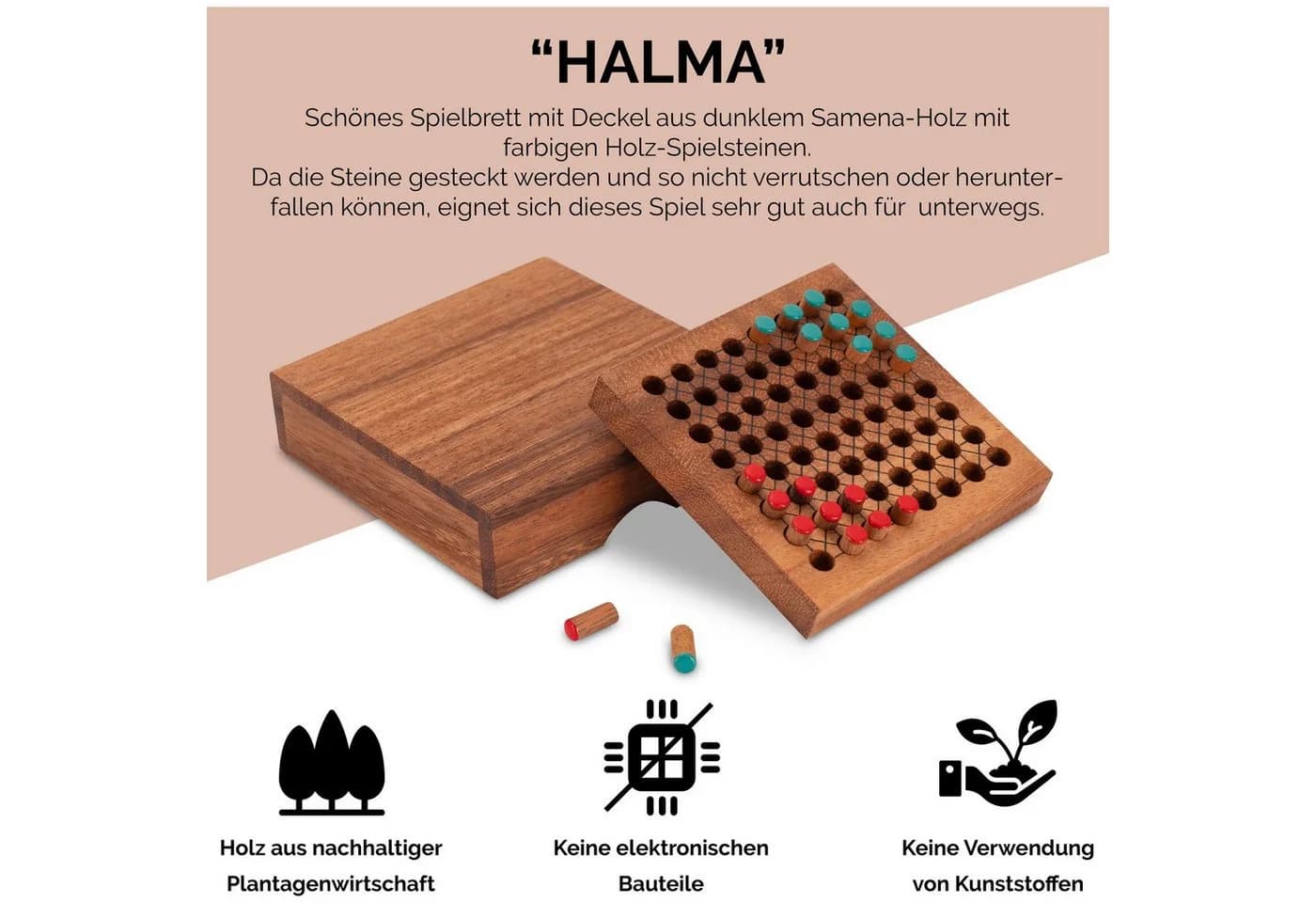 LOGOPLAY Halma Reisespiel Mini-Holzkasten Grün Rot für 2 - Bild 4