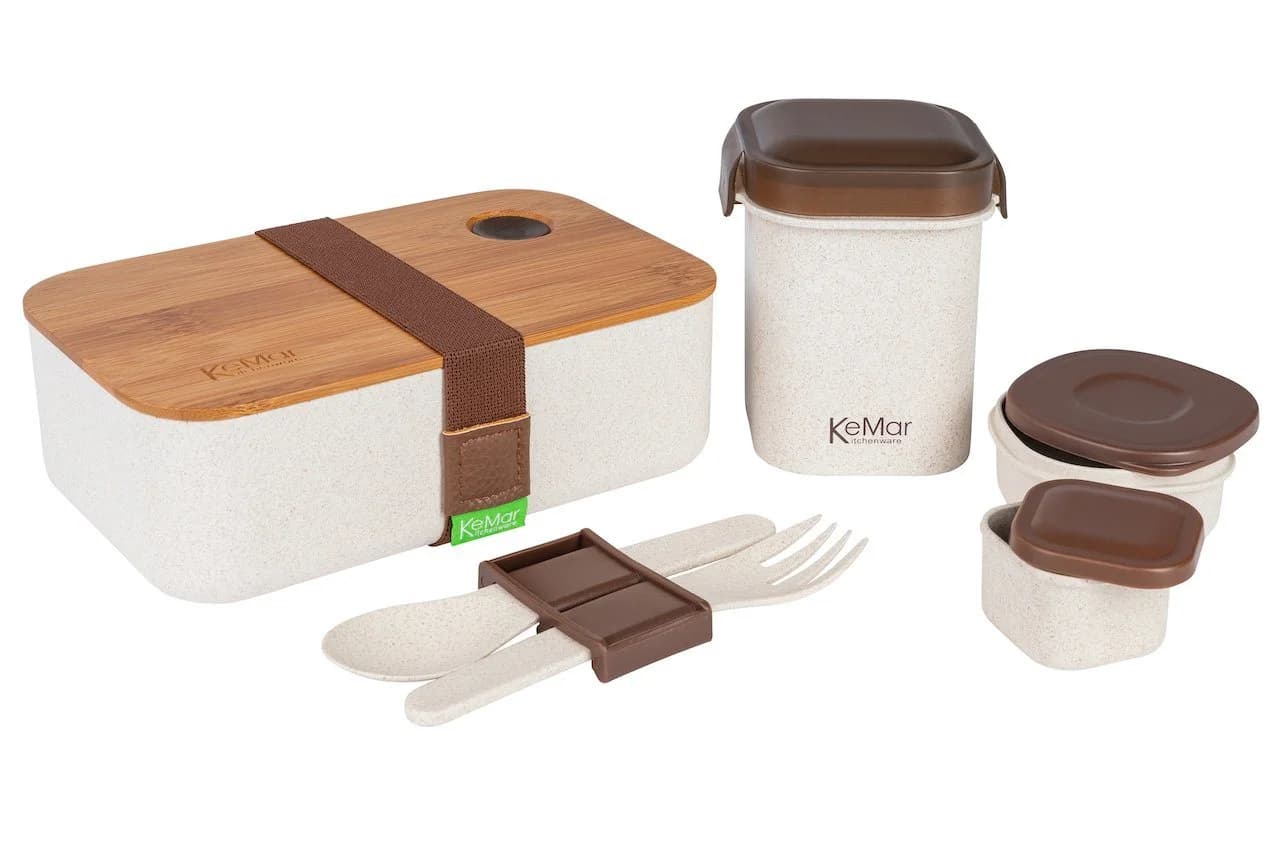 KeMar Kitchenware Lunchbox Set 6-tlg. mit Bambusdeckel & Besteck - Bild 2