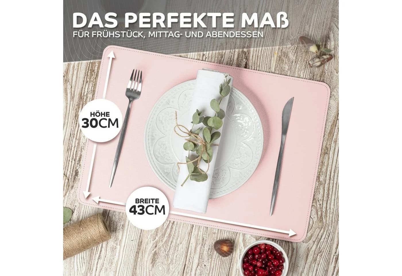 Loco Bird Platzset Kunstleder Rosa 8er Set Lederoptik