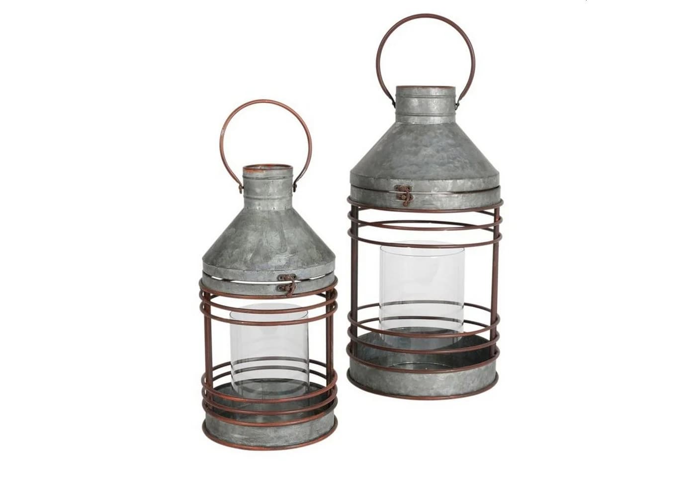 sesua Kerzenlaterne Zink Laternen 2er Set Glas Windlicht Industrie-Look Outdoor - Bild 2