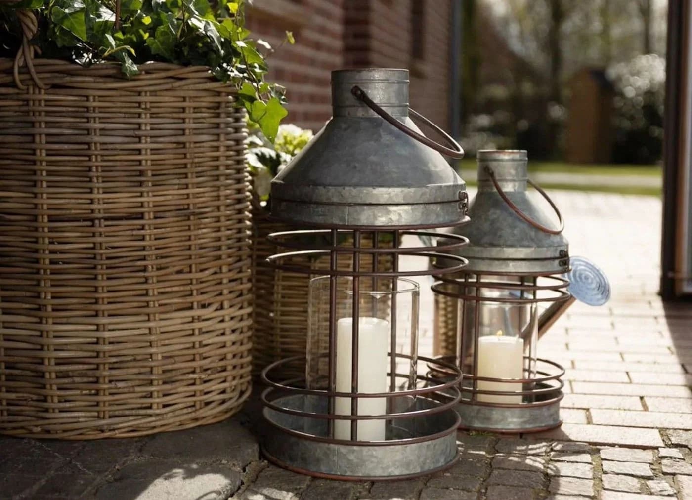 sesua Kerzenlaterne Zink Laternen 2er Set Glas Windlicht Industrie-Look Outdoor - Bild 4