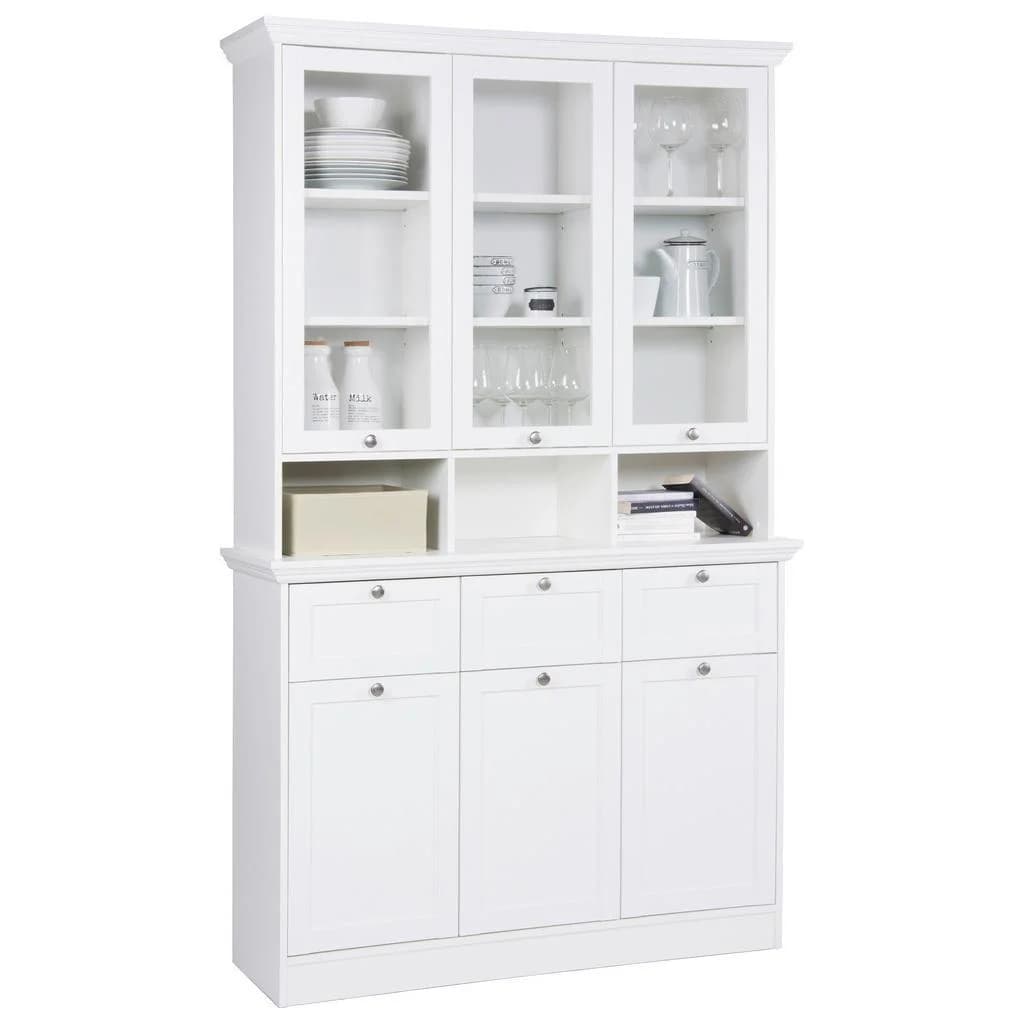 Carryhome Vitrine Weiß Metall 3 Fächer 3 Schubladen