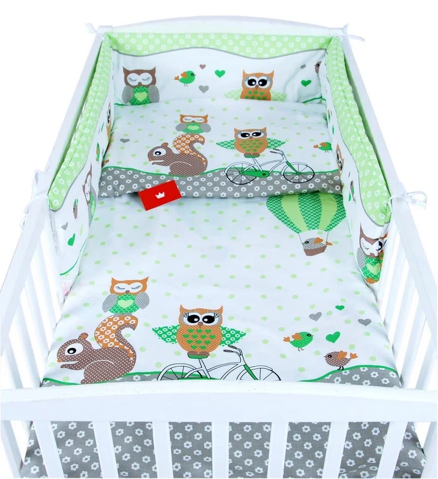 BabyLux Bettnestchen Eule Grün 210x30cm Babybett Umrandung