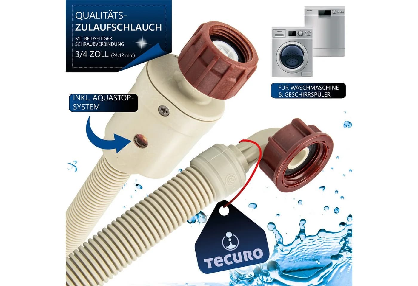 tecuro Aquastop Zulaufschlauch für Wasch- und Spülmaschine