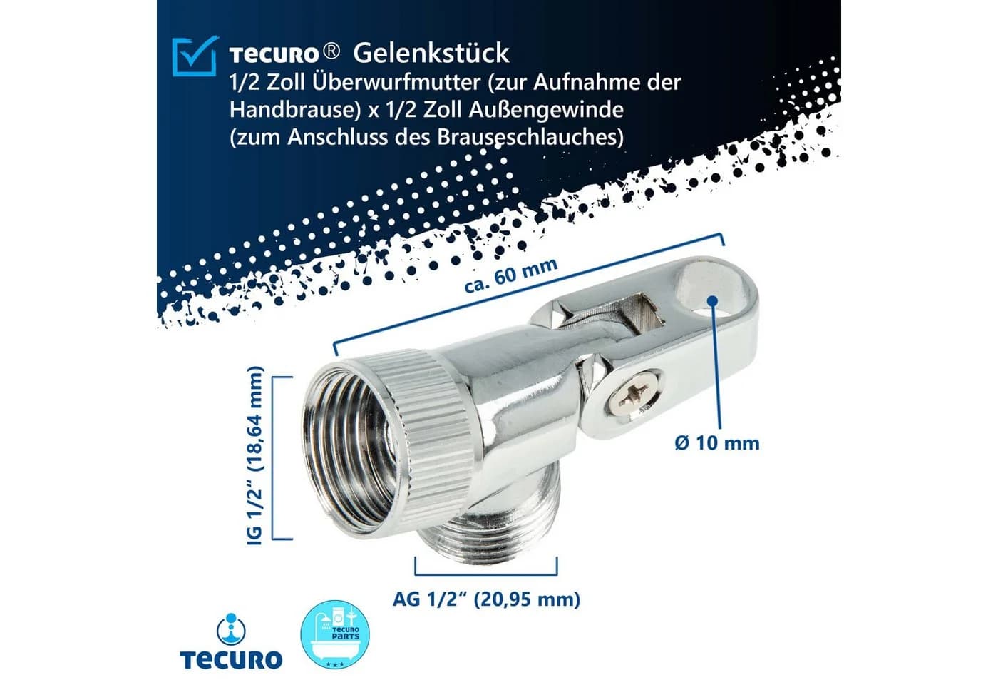 tecuro Brausehalter Gelenkstück - Verstellbar für Brausestangen und Schläuche - Bild 3