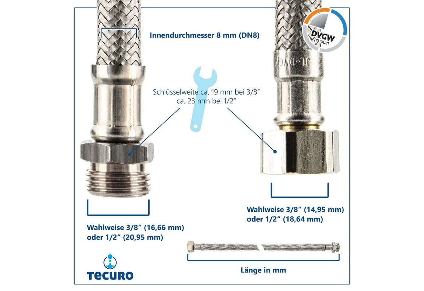 tecuro Flexschlauch DN 8 800mm Edelstahl Messing Sanitär - Bild 4