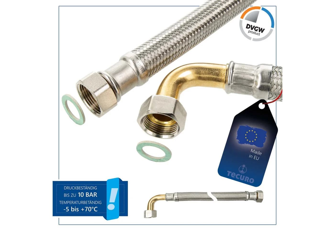 tecuro Flexschlauch 90° Bogen 1/2 Zoll IG x IG 500mm Sanitär & Heizung