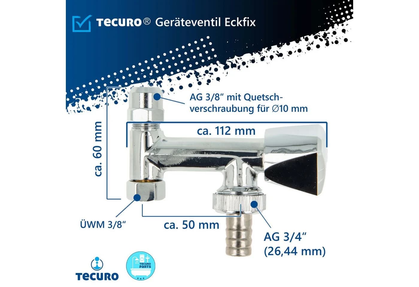 TECURO Geräteventil Eckfix Messing verchromt mit Rückflussverhinderer - Bild 3