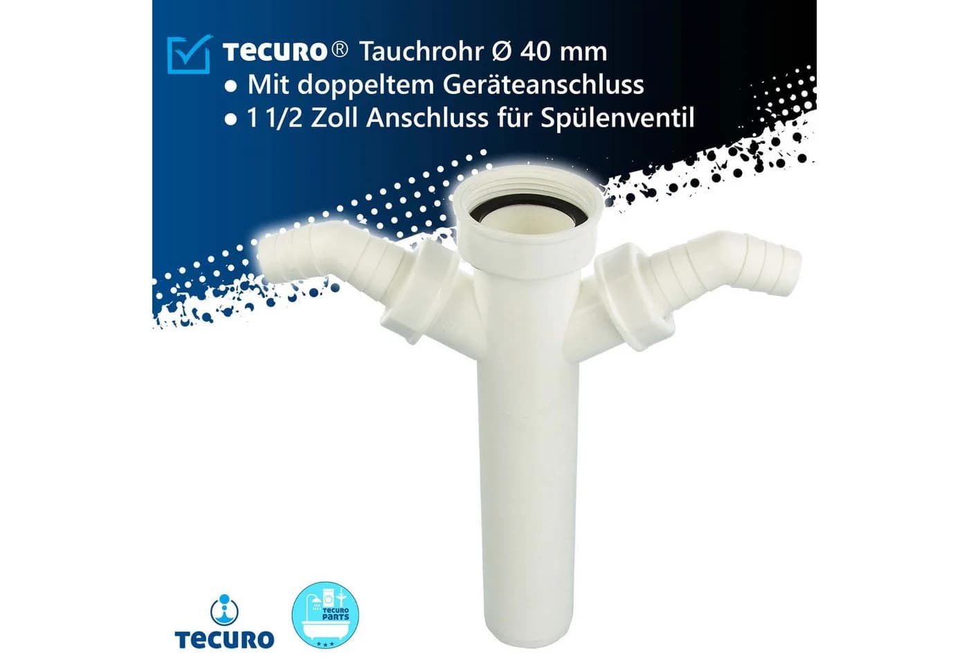 tecuro Tauchrohr Ø 40 mm mit 2 Geräteanschlüssen Weiß - Bild 3