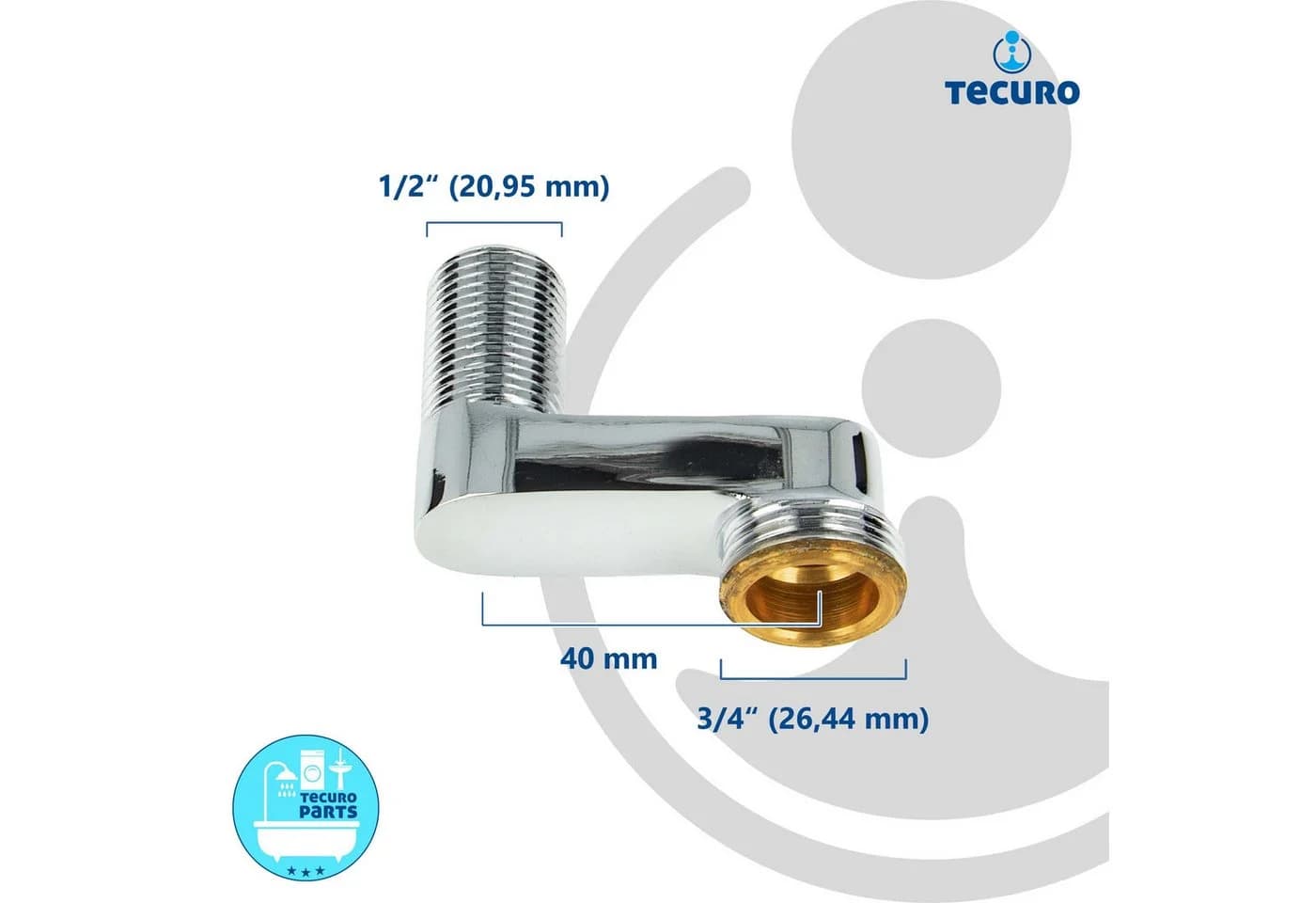 tecuro Badarmatur S-Anschluss versetzt 40 mm, 2-er Set, Messing verchromt - Bild 4