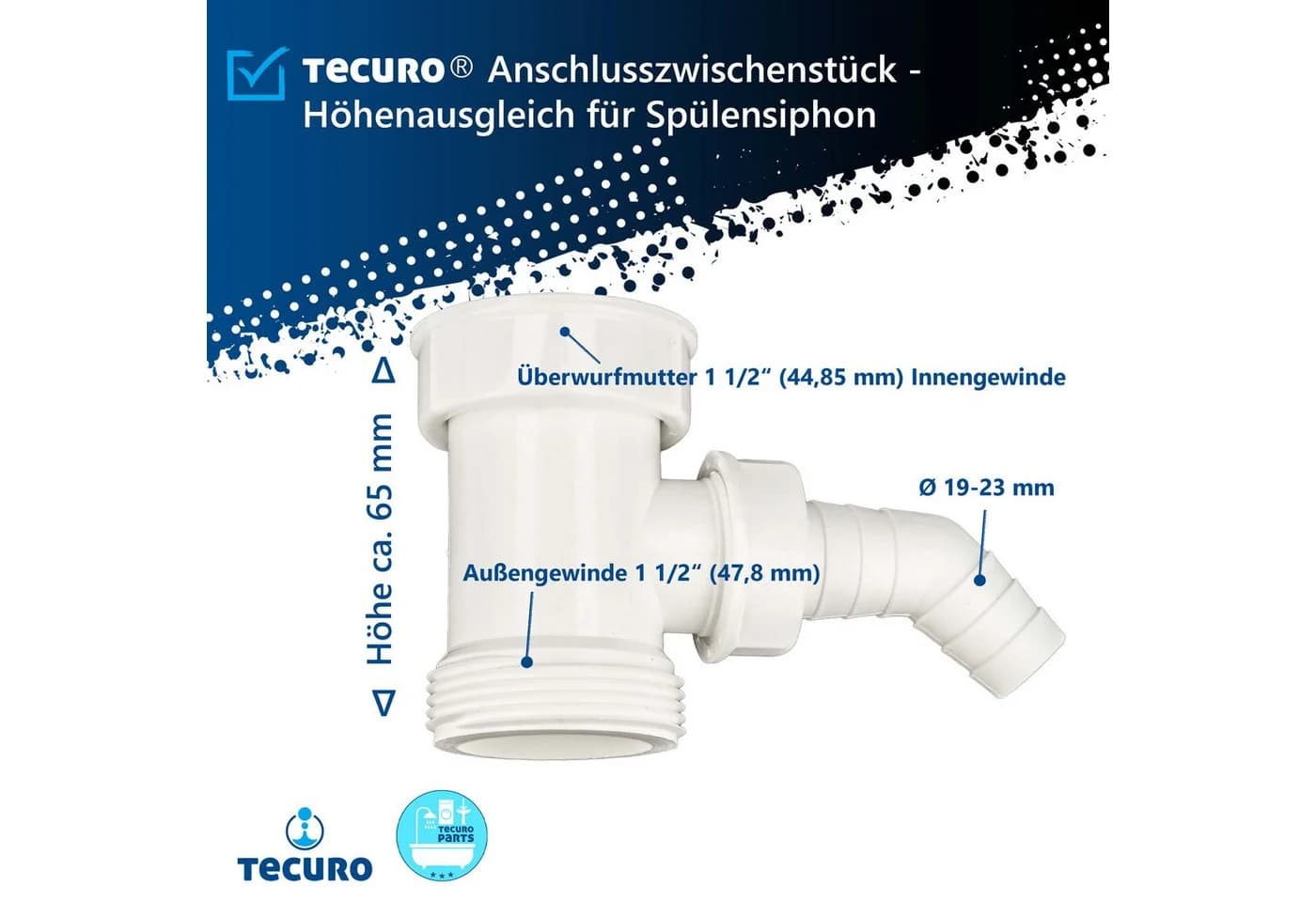tecuro Siphon Anschlusszwischenstück Weiß - Bild 3