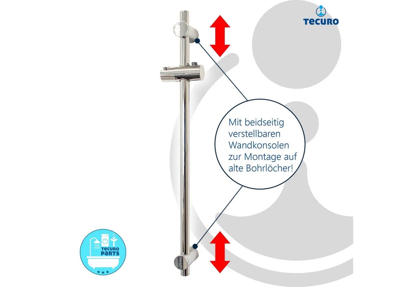 tecuro Duschstange 70 cm verchromt mit variabler Wandbefestigung - Bild 3