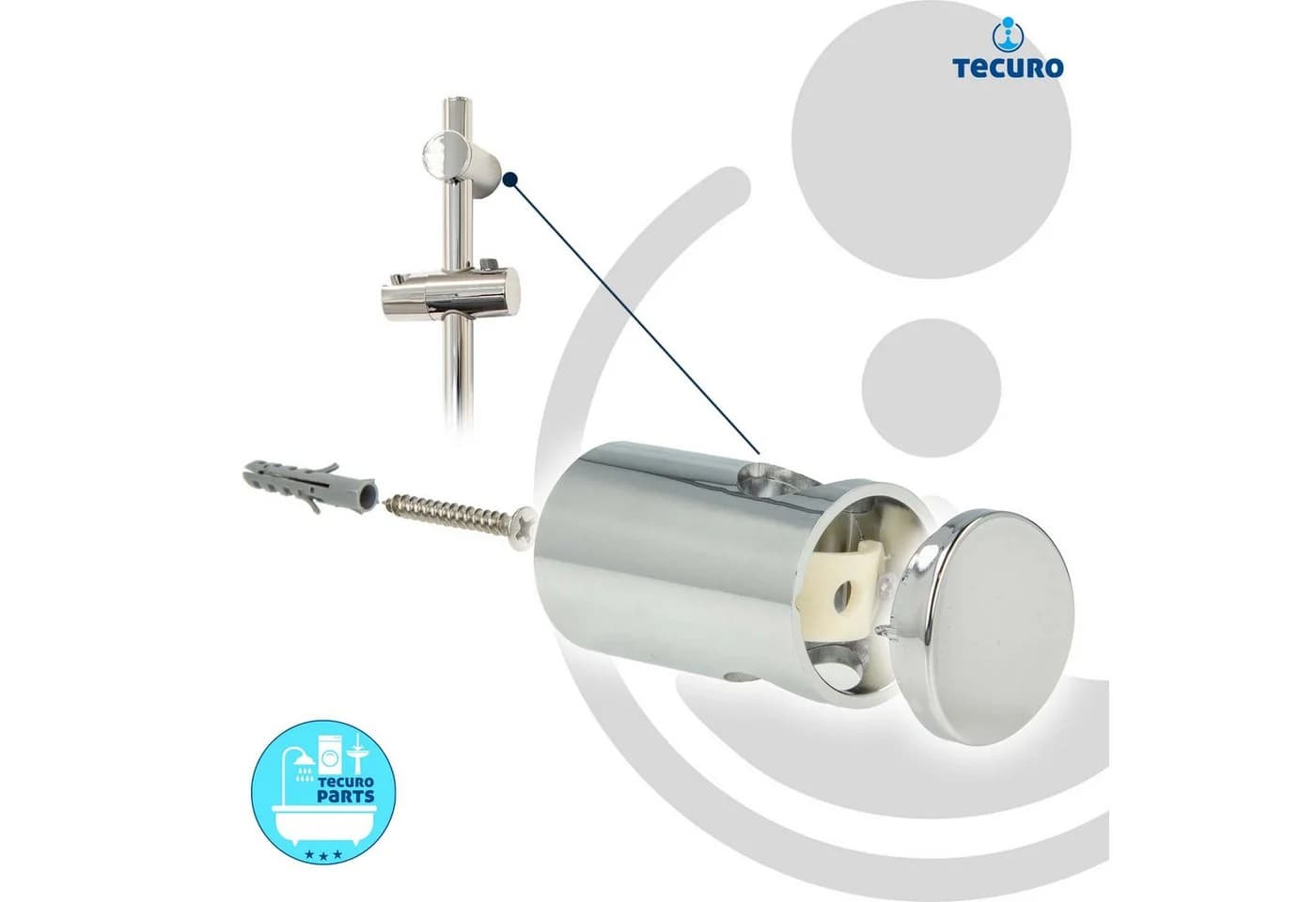 tecuro Duschstange 70 cm verchromt mit variabler Wandbefestigung - Bild 4